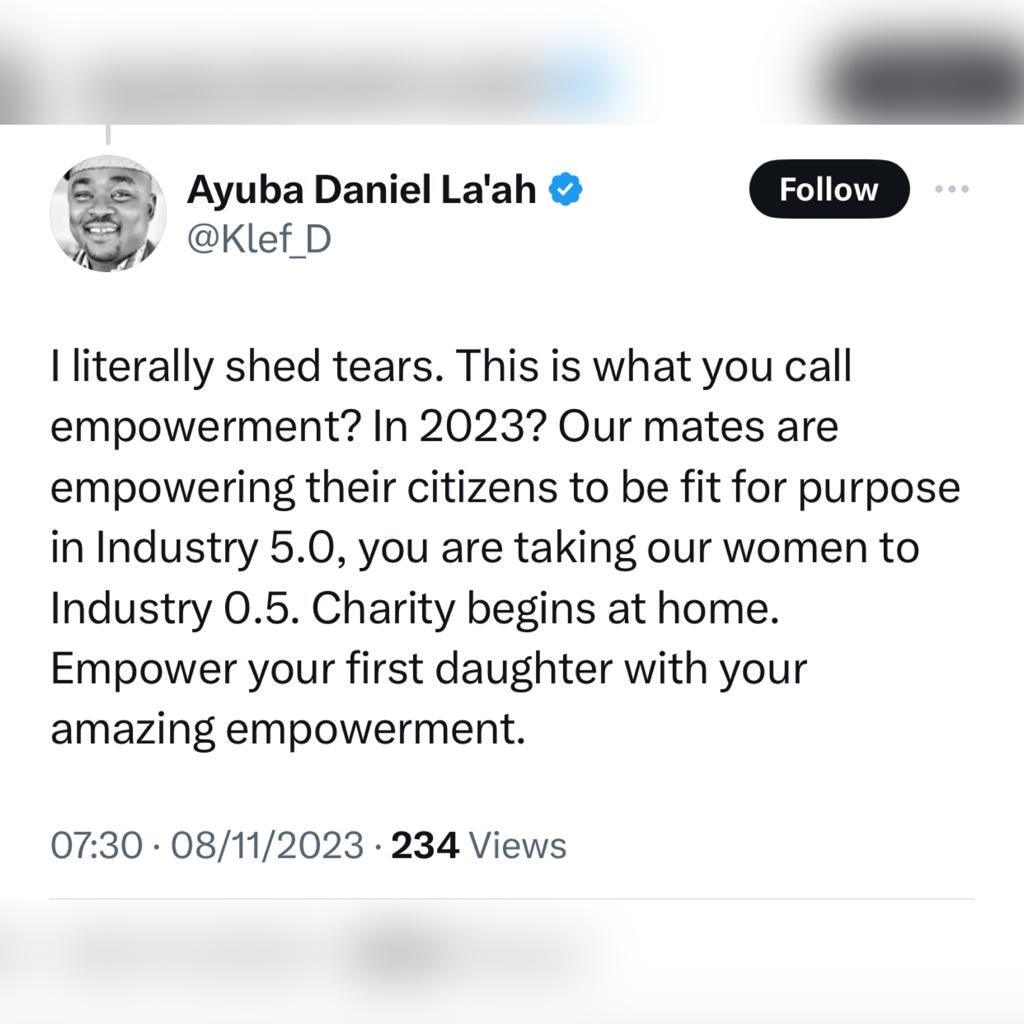 Nigerians react as Minister for Women Affairs rolls out tricycles and sewing machines for women empowerment programme